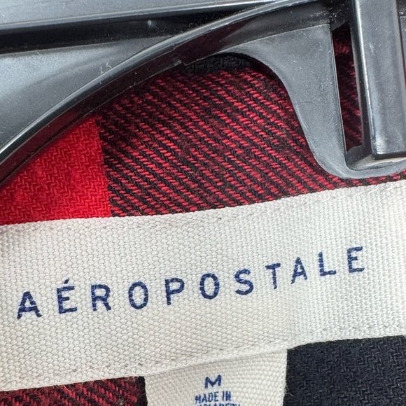 Aeropostale Red and Black Checkered Men's Shirt - Picture 2 of 4